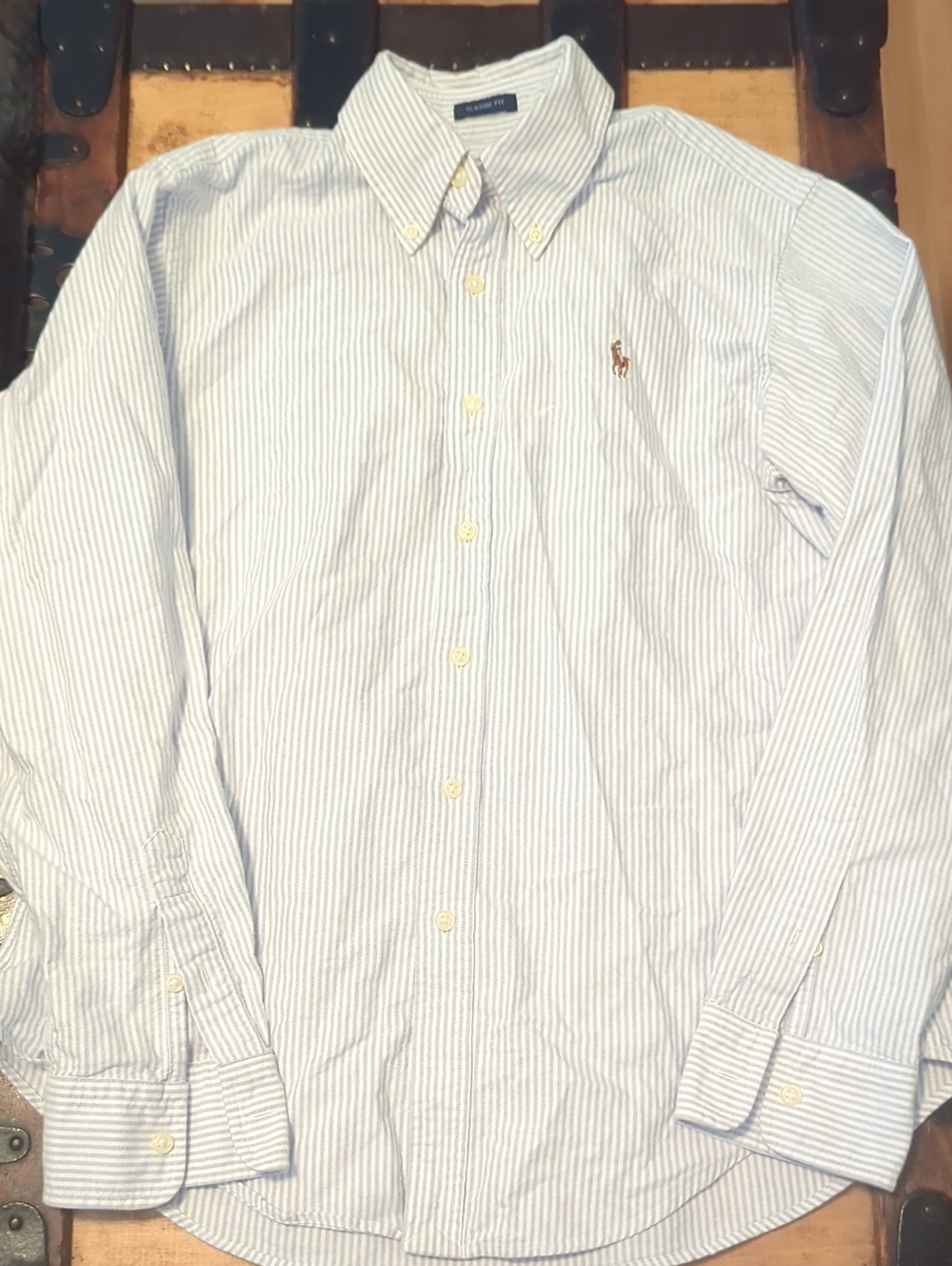 Ralph Lauren Light Blue and White Striped Button-Down Shirt